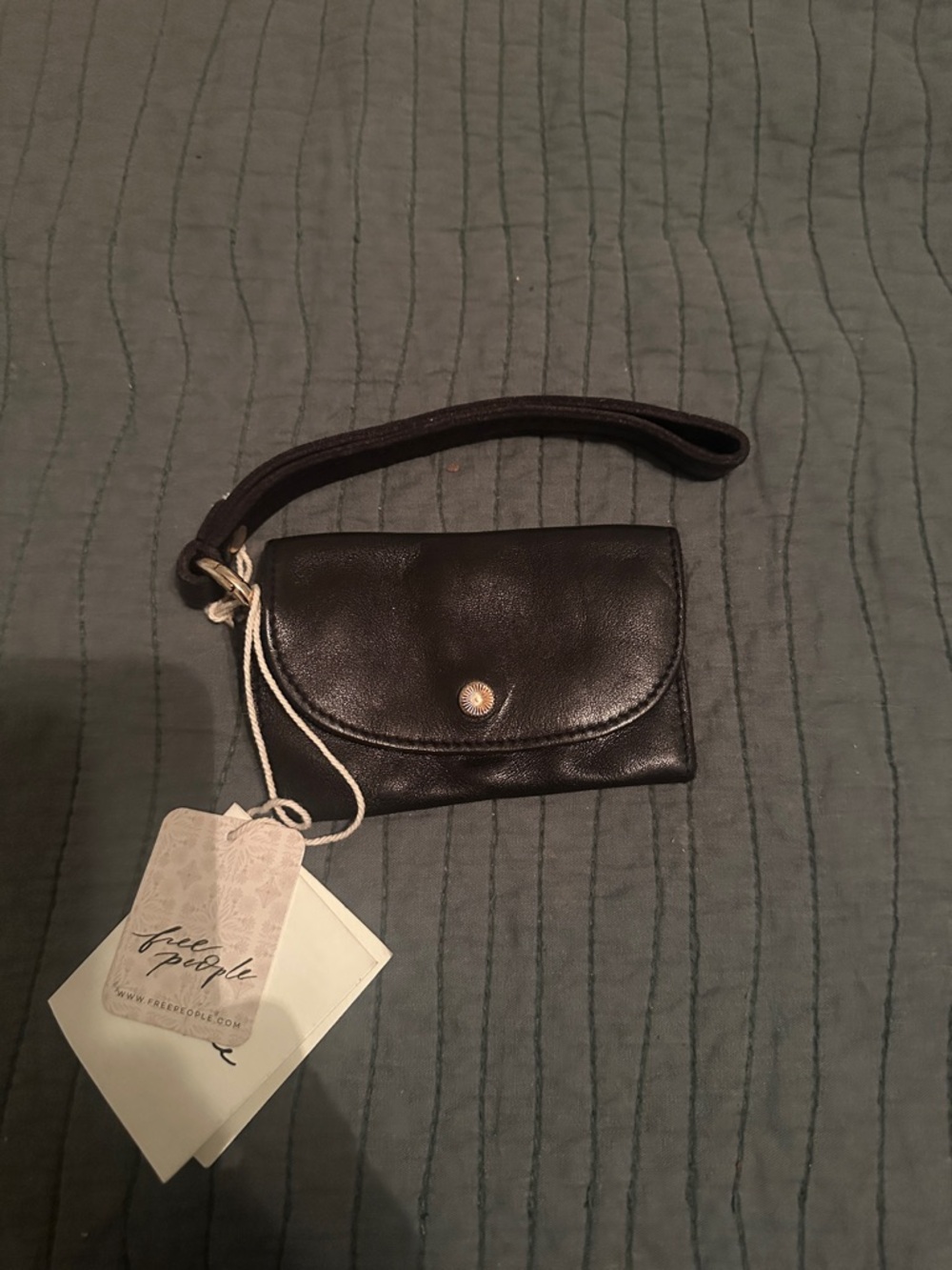 Free People Black Leather Wristlet Clutch with Snap